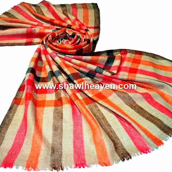 designer multi color check neck scarf in cashmere